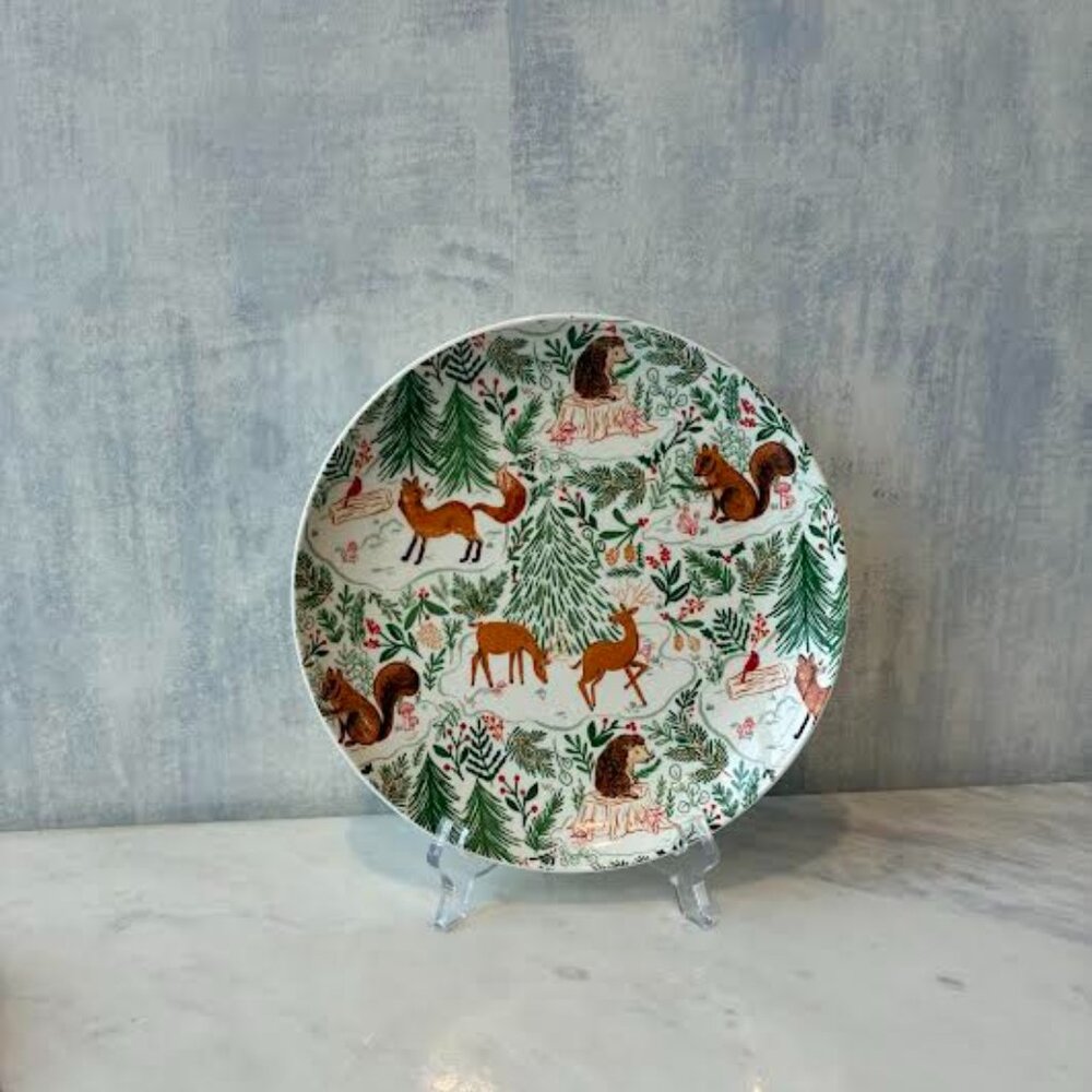 Creative Co-op - Stoneware Plate with Woodland Flora/Fauna Pattern- NWT